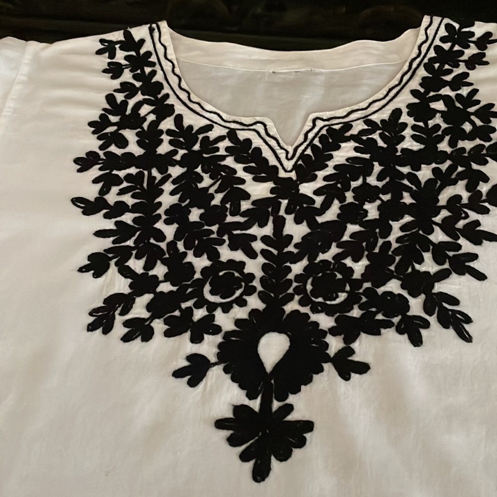 Boho top from India. white with black embroidery!